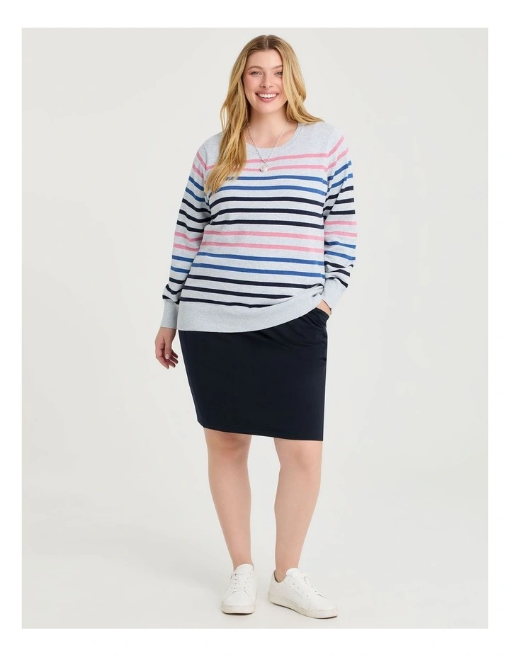 Lurex Stripe Crew Neck Jumper in Grey Marle/Multi image 4
