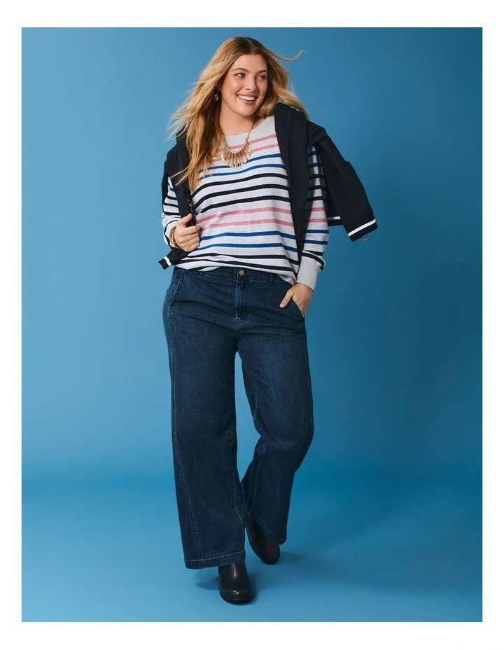 Lurex Stripe Crew Neck Jumper Grey Marle/multi image 2