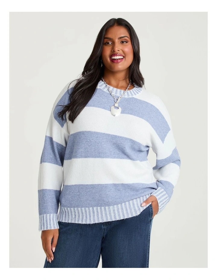 Block Stripe Crew Neck Jumper in Blue/white image 1
