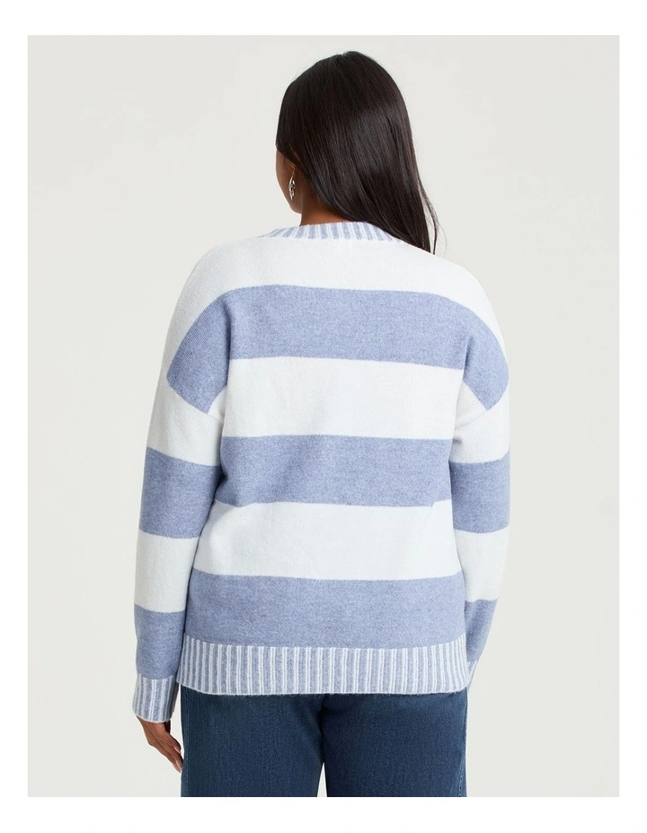 Block Stripe Crew Neck Jumper in Blue/white image 2