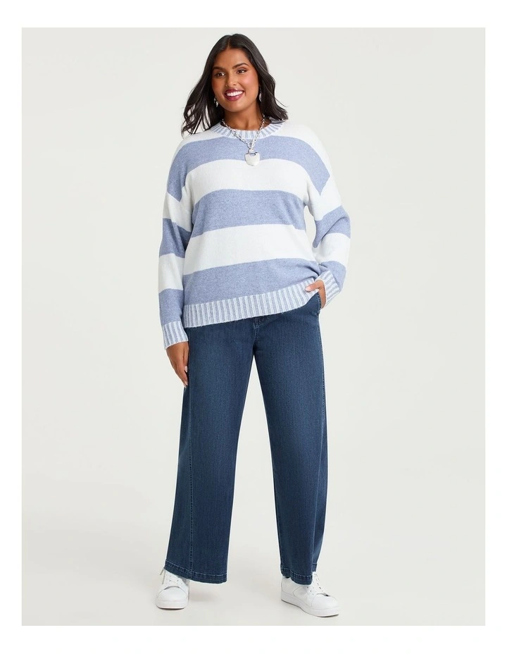 Block Stripe Crew Neck Jumper in Blue/white image 3