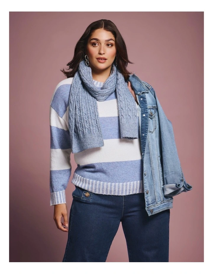 Block Stripe Crew Neck Jumper in Blue/white image 4