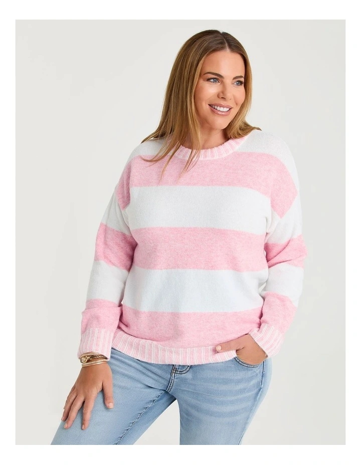 Block Stripe Crew Neck Jumper Blush Pink/off White image 1