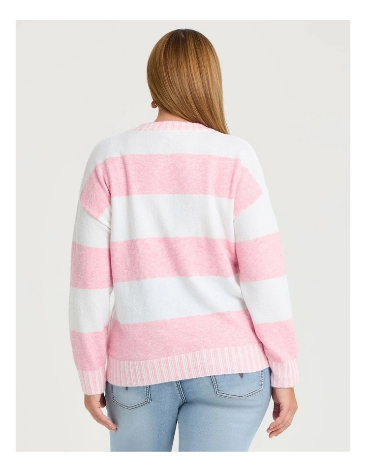 Block Stripe Crew Neck Jumper Blush Pink/off White image 2