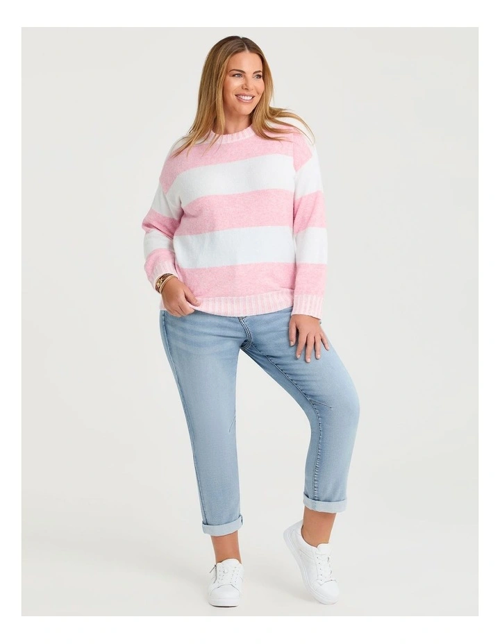 Block Stripe Crew Neck Jumper Blush Pink/off White image 3