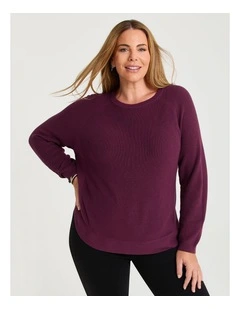 Curved Hem Rib Knit Jumper in Wine