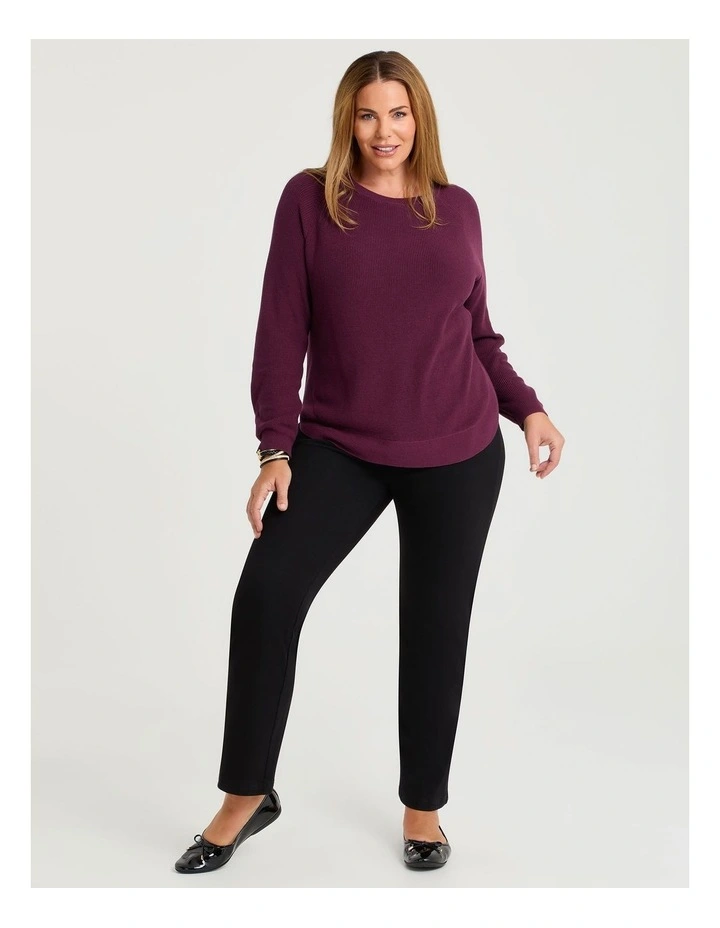 Curved Hem Rib Knit Jumper in Wine image 3