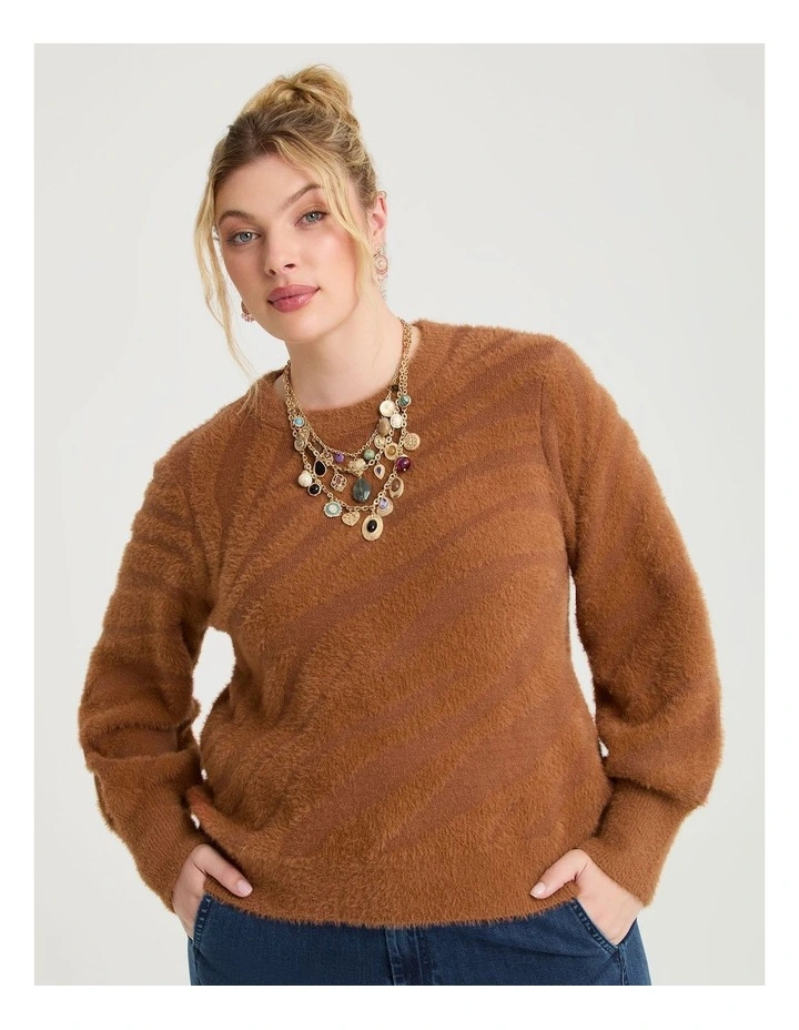 Fluffy Zebra Patterned Jumper in Toasted Pecan image 1