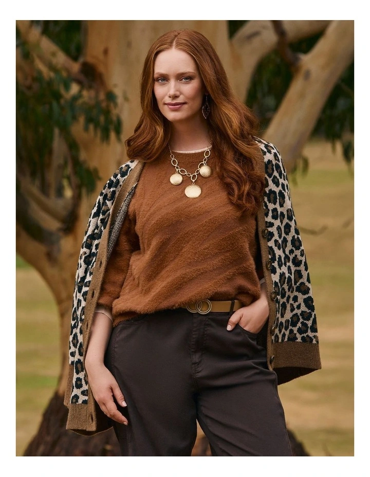 Fluffy Zebra Patterned Jumper in Toasted Pecan image 5