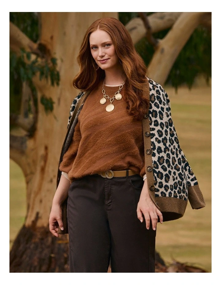 Fluffy Zebra Patterned Jumper in Toasted Pecan image 6
