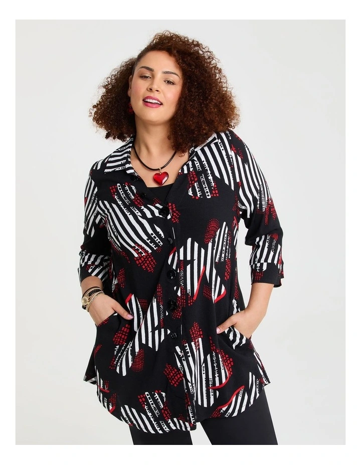 Stripe Floral Natural Shirt in Black/Red Print image 1