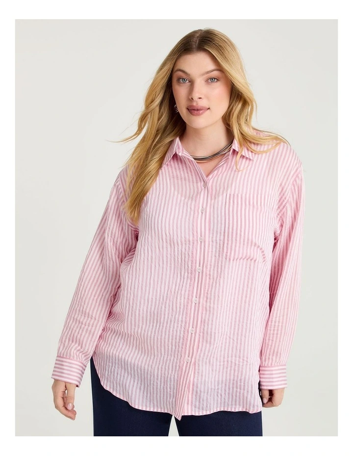 Natural Relaxed Stripe Shirt Rosewood/off White image 1