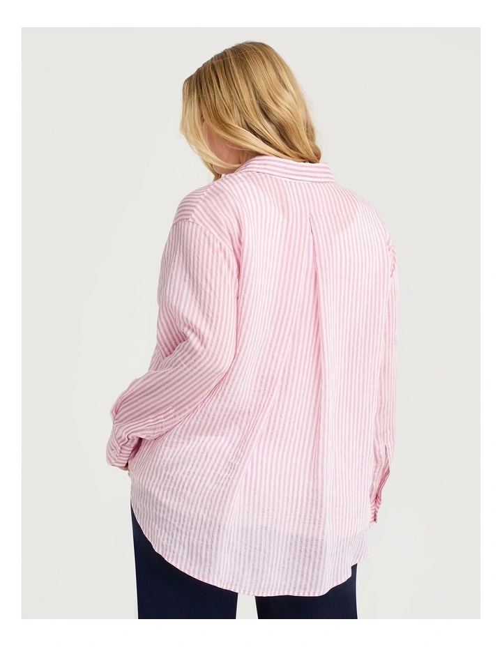 Natural Relaxed Stripe Shirt Rosewood/off White image 2