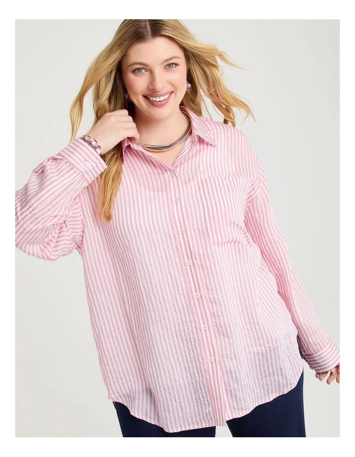 Natural Relaxed Stripe Shirt Rosewood/off White image 3