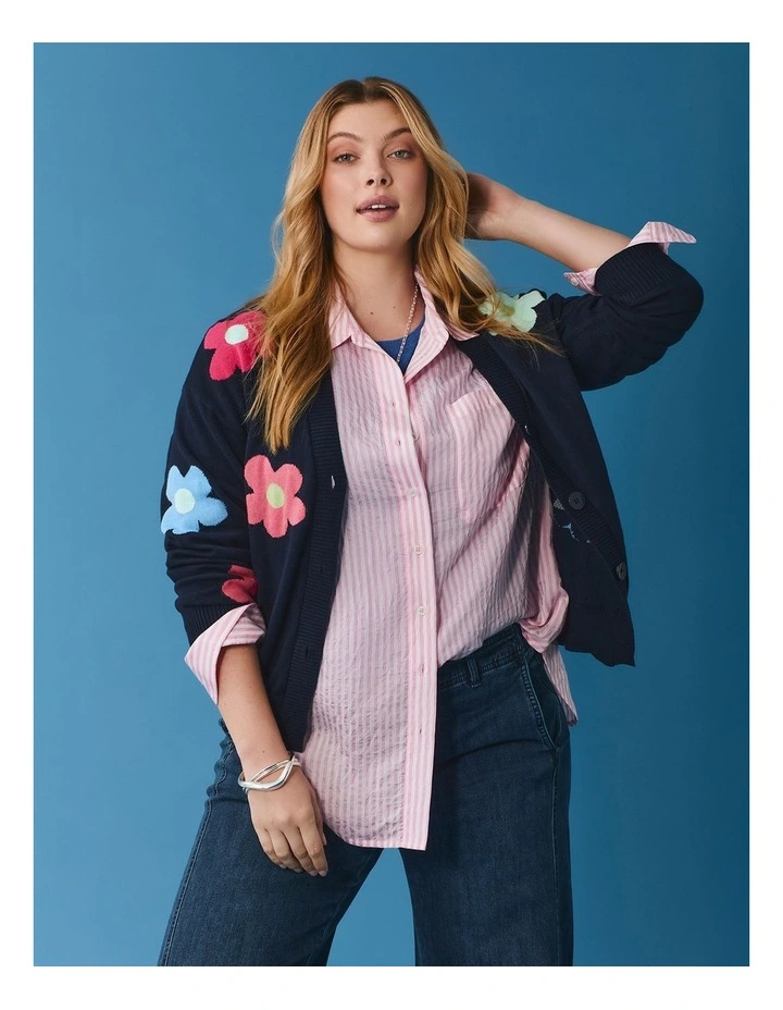 Natural Relaxed Stripe Shirt Rosewood/off White image 4