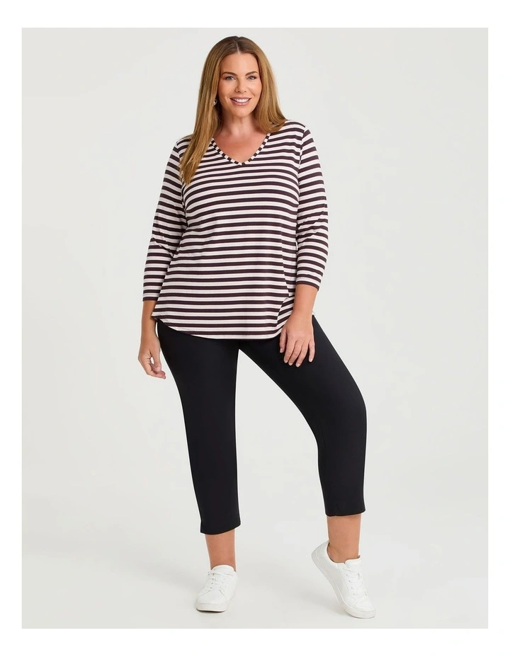 Natural Stripe 3/4 Sleeve T-shirt in Chocolate/Beige Stripe image 3