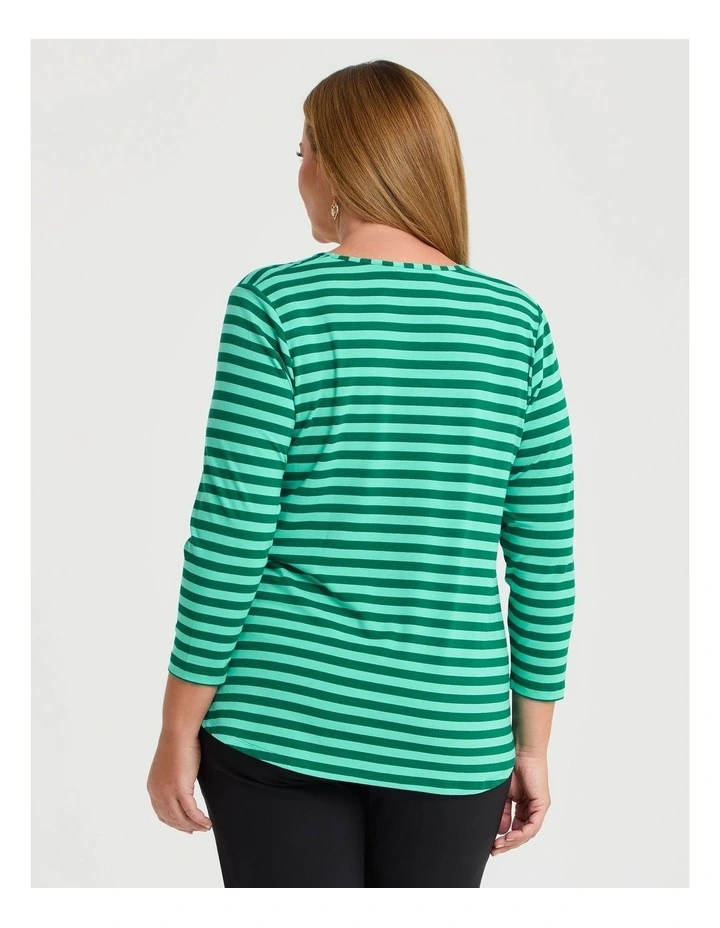Natural Stripe 3/4 Sleeve T-shirt in Green/Mint Stripe image 2