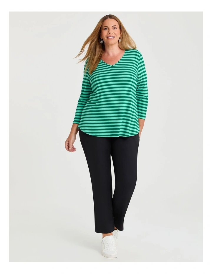 Natural Stripe 3/4 Sleeve T-shirt in Green/Mint Stripe image 3