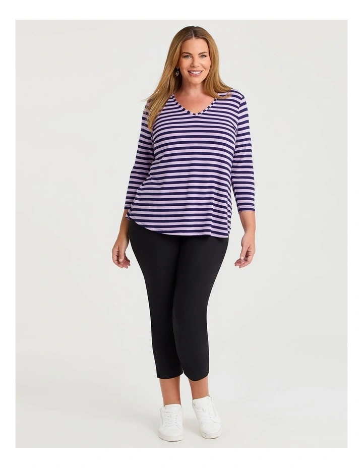 Natural Stripe 3/4 Sleeve T-shirt in Indigo/Violet Stripe image 3