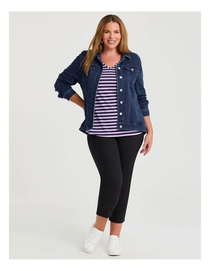 Natural Stripe 3/4 Sleeve T-shirt in Indigo/Violet Stripe image 4