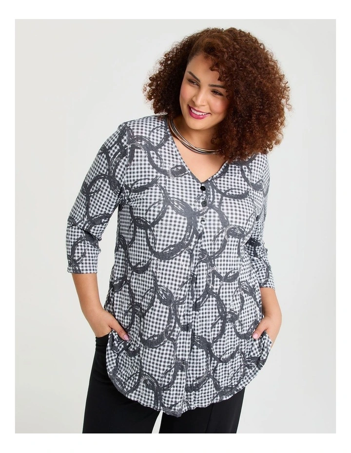 Piia Pleat Front Bamboo Crush Top in Check Print image 1