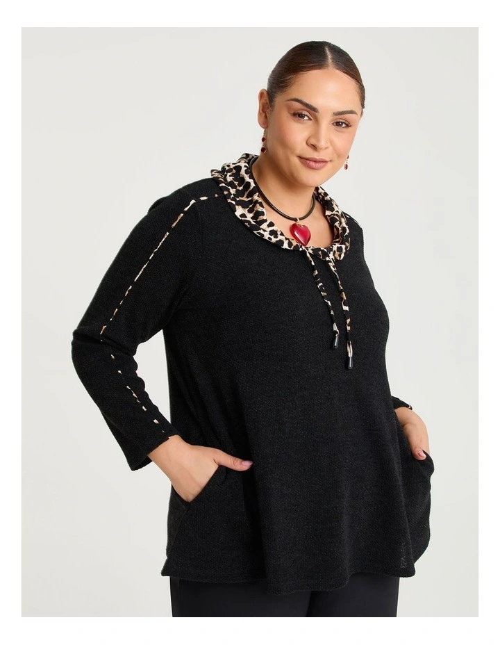 Waffle Snug & Leopard Trim Top Black/leopard image 3