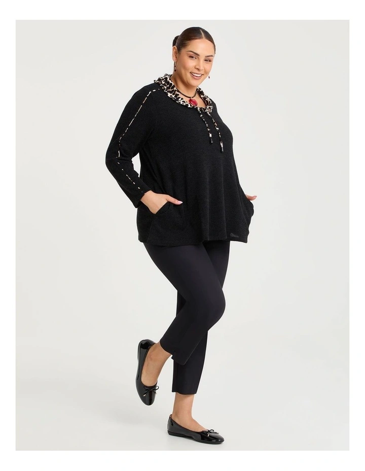Waffle Snug & Leopard Trim Top Black/leopard image 4