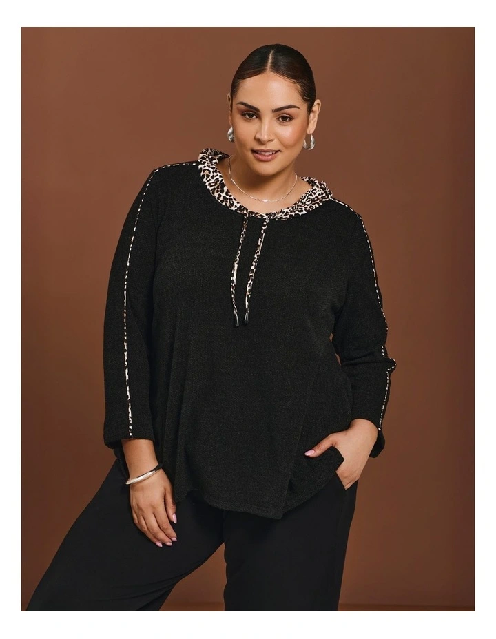 Waffle Snug & Leopard Trim Top Black/leopard image 5