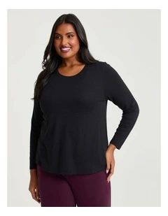 Australian Wool Blend Crew Neck Top in Black