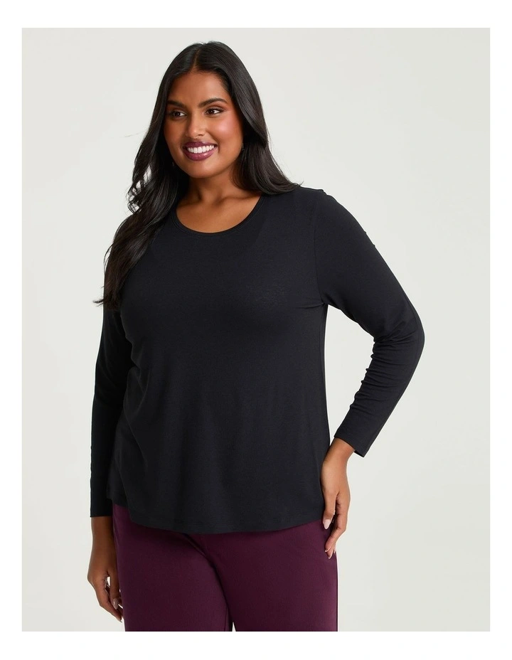 Australian Wool Blend Crew Neck Top in Black image 1