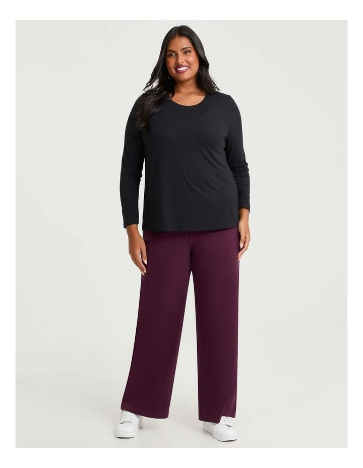 Australian Wool Blend Crew Neck Top in Black image 2