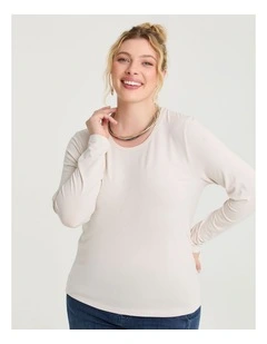 Australian Wool Blend Crew Neck Top Oatmeal Marle