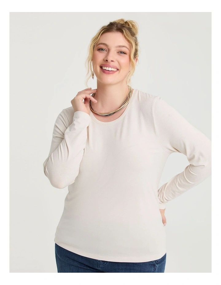 Australian Wool Blend Crew Neck Top Oatmeal Marle image 1