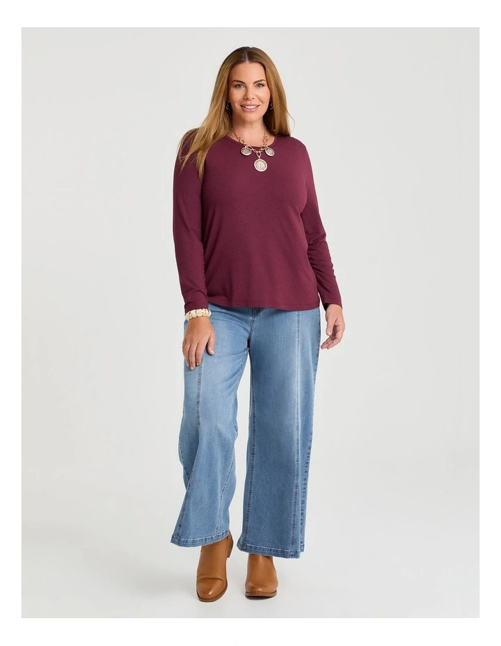 Australian Wool Blend Crew Neck Top in Red Plum image 2