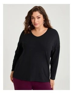 Australian Wool Blend V-neck Top Black