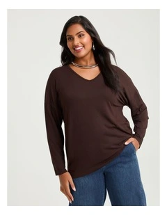 Australian Wool Blend V-neck Top Chocolate
