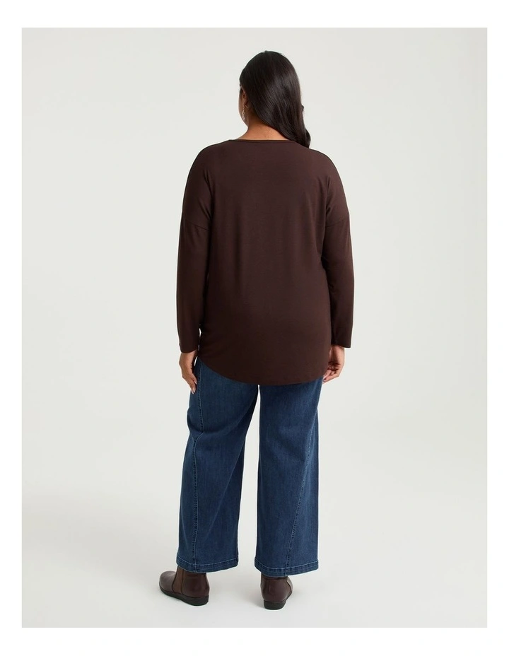 Australian Wool Blend V-neck Top Chocolate image 2