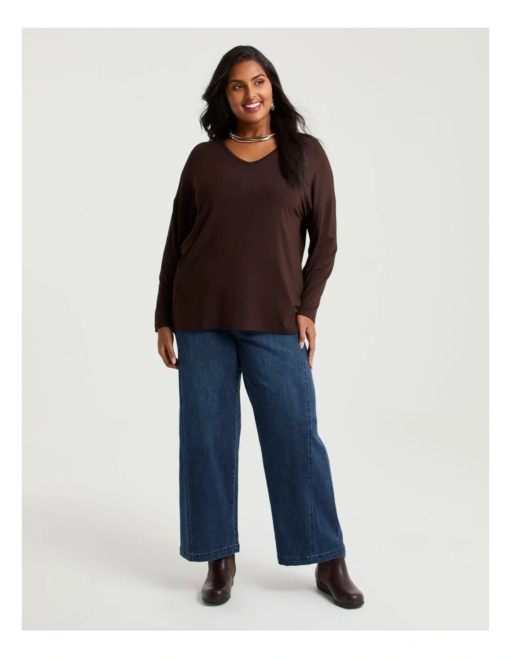 Australian Wool Blend V-neck Top Chocolate image 3