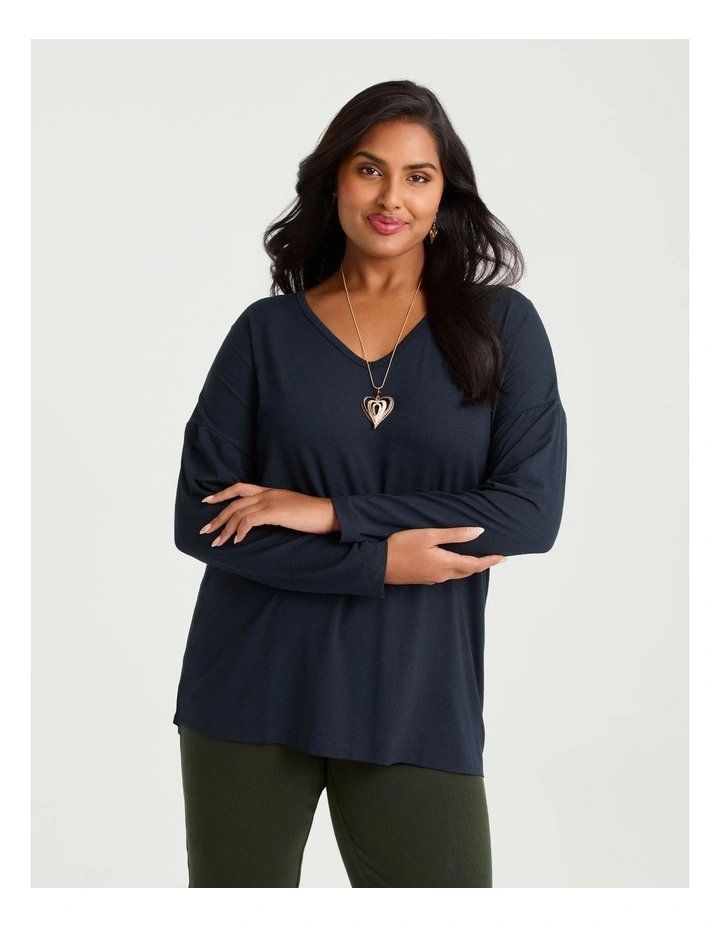 Australian Wool Blend V-neck Top Navy image 1
