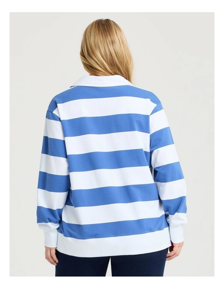 Cotton Polo Neck Sweatshirt Radiant in Blue/white image 2