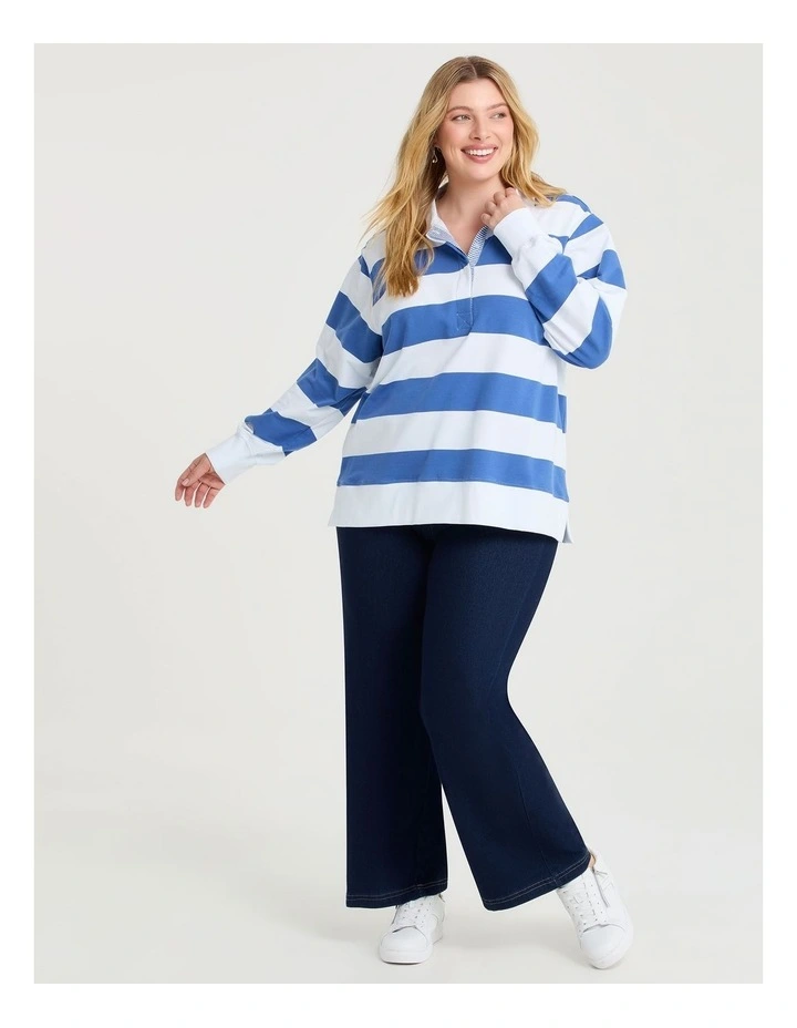 Cotton Polo Neck Sweatshirt Radiant in Blue/white image 3