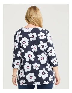 Cotton Fun Flower 3/4 Top Print