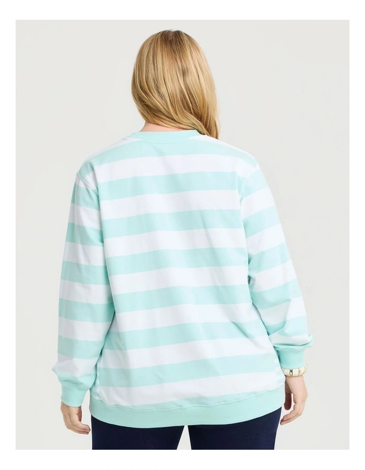 Cotton Mixed Stripe Sweatshirt Topaz Blue/white image 1