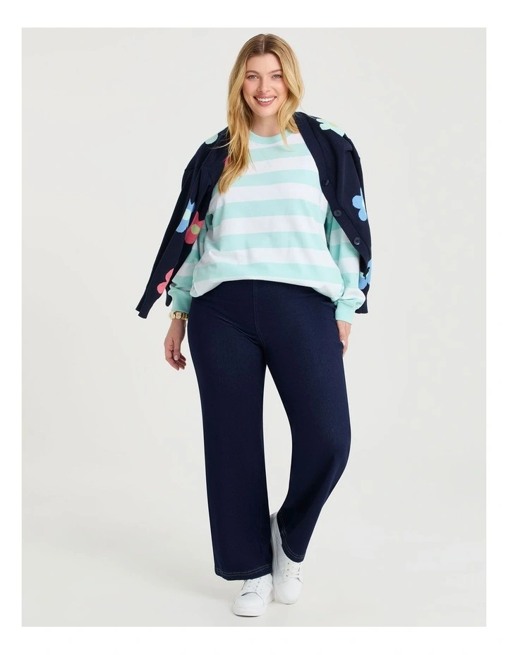 Cotton Mixed Stripe Sweatshirt in Topaz Blue/White image 4