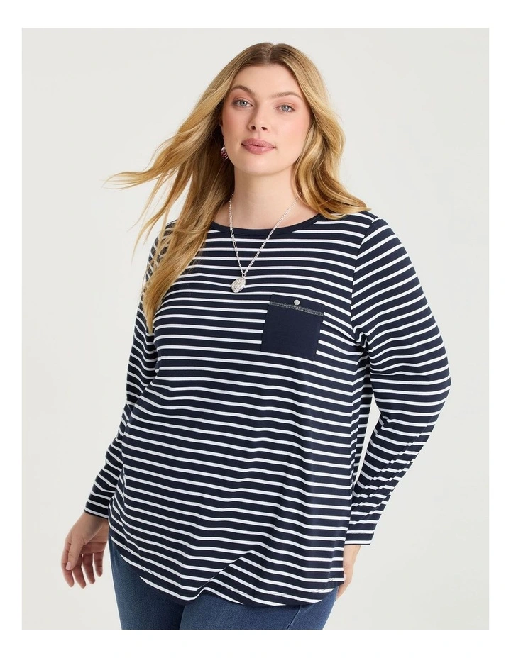 Cotton Stripe 3/4 Top Navy/white image 1