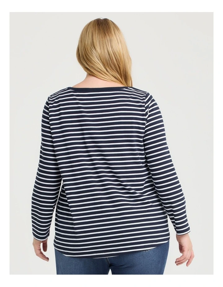 Cotton Stripe 3/4 Top Navy/white image 2