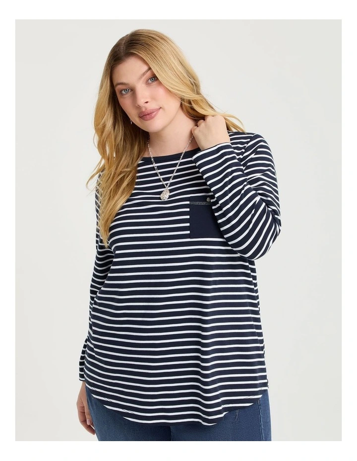 Cotton Stripe 3/4 Top Navy/white image 3