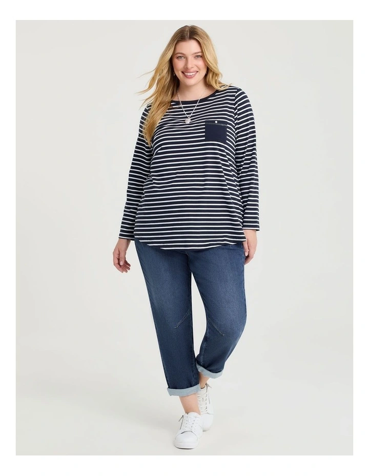 Cotton Stripe 3/4 Top Navy/white image 4