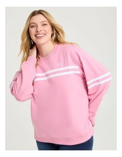 Cotton Chest Stripe Sweatshirt Rosewood