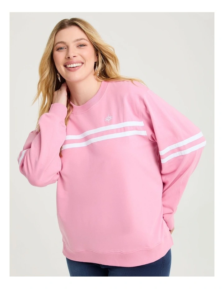 Cotton Chest Stripe Sweatshirt Rosewood image 1